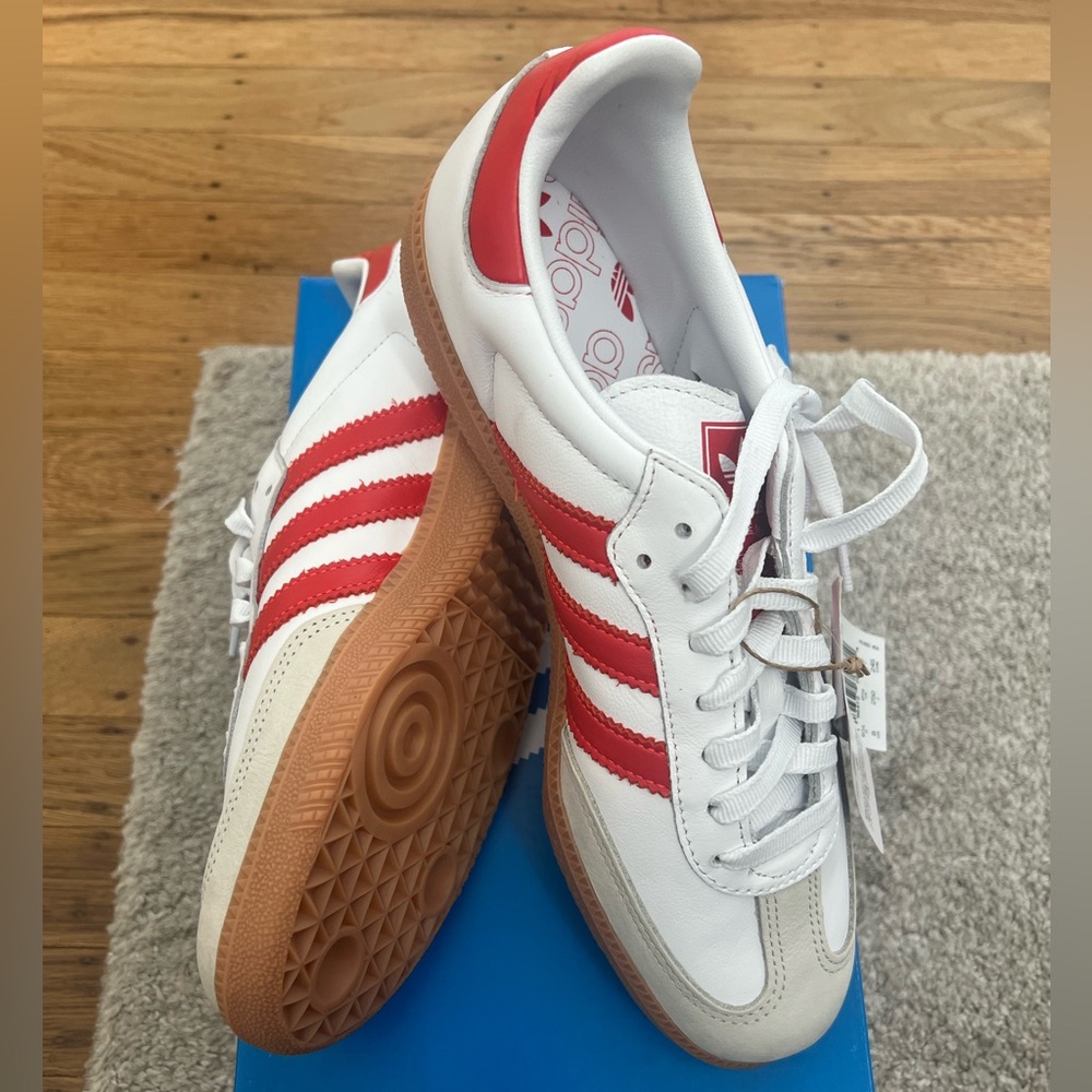 Adidas Sambas White and Red Striped Sneakers - Picture 2 of 5